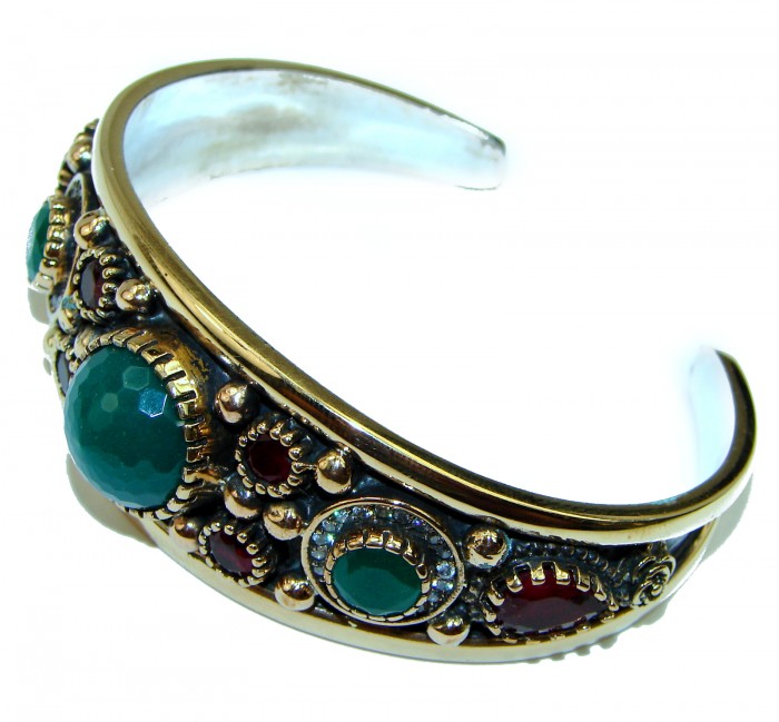 Victorian Style Created Emerald & White Topaz Sterling Silver Bracelet / Cuff - photo 2