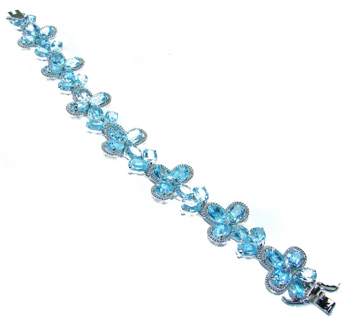 Blue Paris Sky 185.5 carat Swiss Blue Topaz .925 Sterling Silver handmade Large Solid Statement Bracelet - photo 3