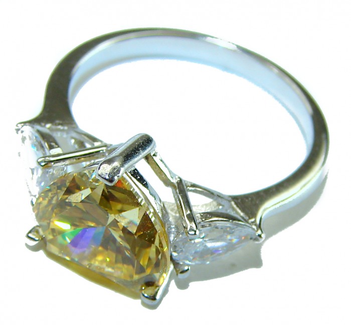 Endless Love 4.5 carat Heart cut Yellow Sapphire .925 Sterling Silver handcrafted ring; s. 7 - photo 1