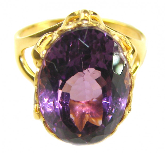 Dramatic design 8.8 carat AUTHENTIC Amethyst 14K Gold over .925 Sterling Silver Handcrafted Ring size 8 - photo 3