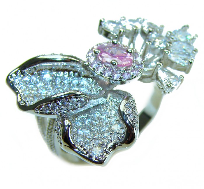 Floral design 3.2 carat Pink Kunzite .925 Sterling Silver ring s. 7 1/2 - photo 4