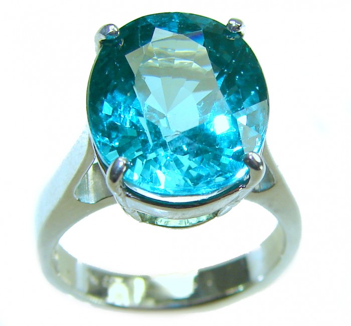 Wonderland 10.1 carat Paraiba Tourmaline .925 Sterling Silver Handcrafted Ring size 6 3/4 - Close-up of Wonderland 10.1 carat Paraiba Tourmaline ring in sterling silver