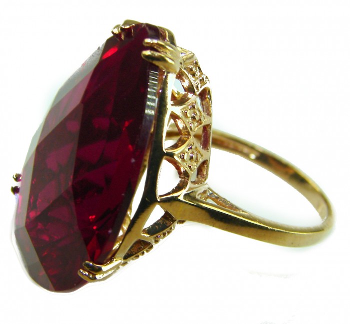 Carmen Natural 28.4 carat Ruby .925 Sterling Silver dipped in 22K Gold handmade Large Statement Ring size 7 - Side view of Carmen Natural 28.4 carat ruby ring in sterling silver.