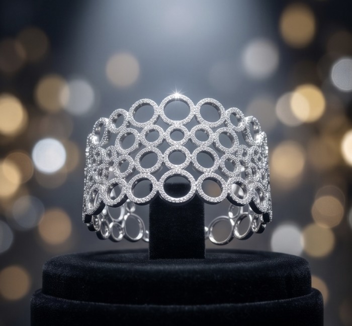 Dolce Vita - Precious Natural 12.5 carat pave White Topaz rhodium over .925 Sterling Silver handcrafted bracelet - Dolce Vita bracelet, front view, 12.5 ct pavé White Topaz, sparkles.