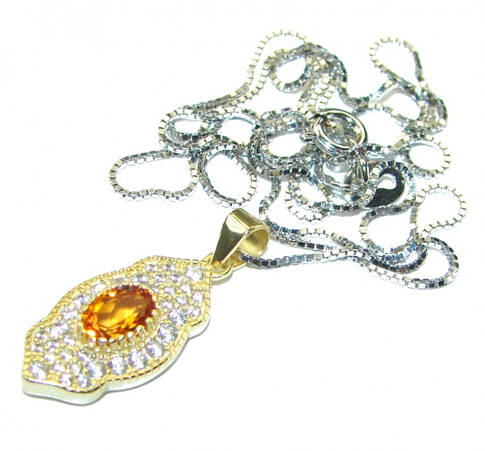 Authentic 2.2 carat Citrine 14K Gold over .925 Sterling Silver handmade necklace - photo 2