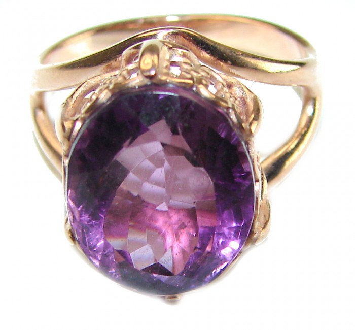 Dramatic design 8.8 carat AUTHENTIC Amethyst 14K ROSE Gold over .925 Sterling Silver Handcrafted Ring size 7 1/4 - photo 2