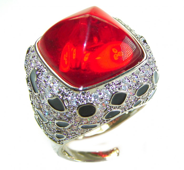 Wild at Heart authentic 11.5 carat Red Topaz .925 Silver handcrafted Statement Ring s. 7 - photo 3
