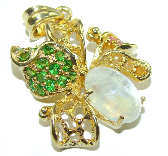 Magic Garden Genuine Fire Moonstone 14K gold over .925 Sterling Silver handcrafted pendant - photo 1