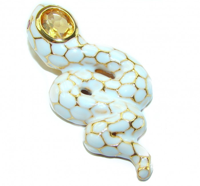 INCREDIBLE Natural Citrine Enamel Snake 18K Gold over .925 Sterling Silver Pendant - photo 2