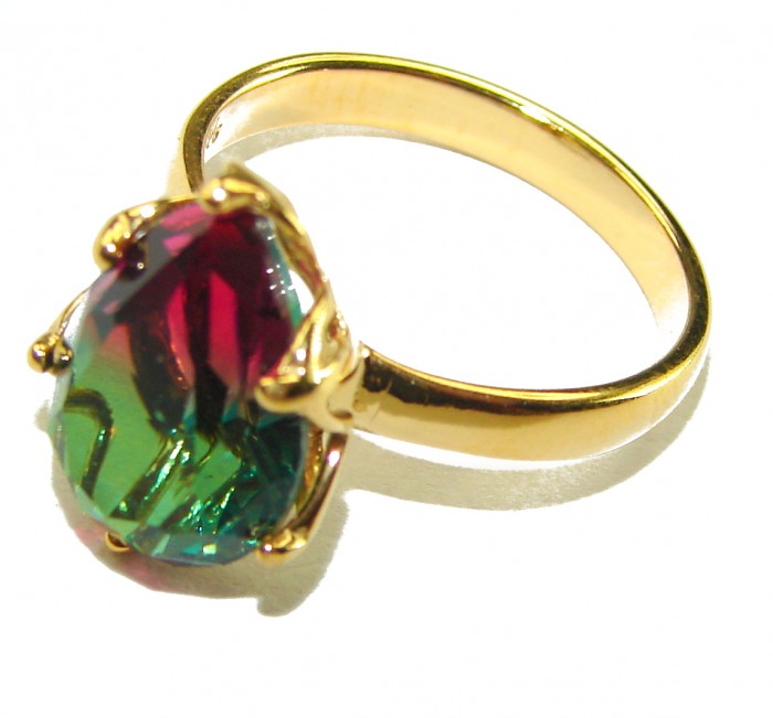 7.9 carat pear cut Brazilian Tourmaline 14K Gold over .925 Sterling Silver Perfectly handcrafted Ring s. 8 - photo 1