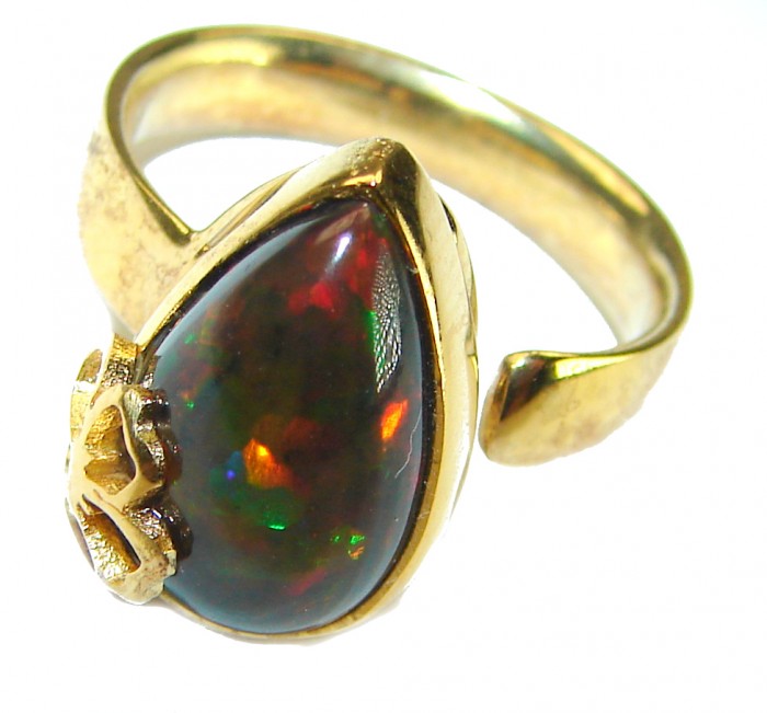 A COSMIC POWER Genuine 7.2 carat Black Opal 18K Gold over .925 Sterling Silver handmade Ring size 6 - photo 1