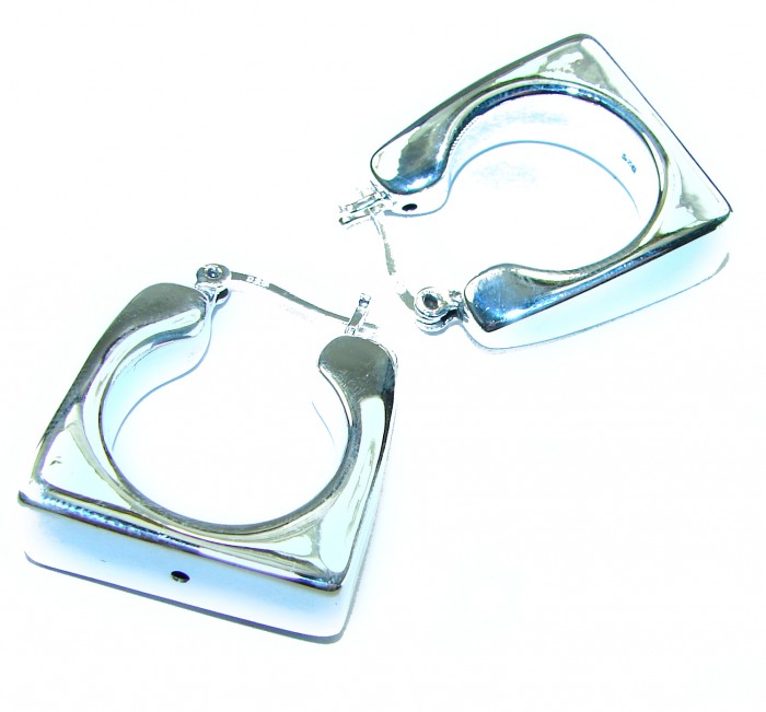 LARGE - EXTRAVAGANZA - Highly Polished Fancy .925 Sterling Silver Italy made Earrings - Square hoop earrings, highly polished, top view, .925 sterling silver.
