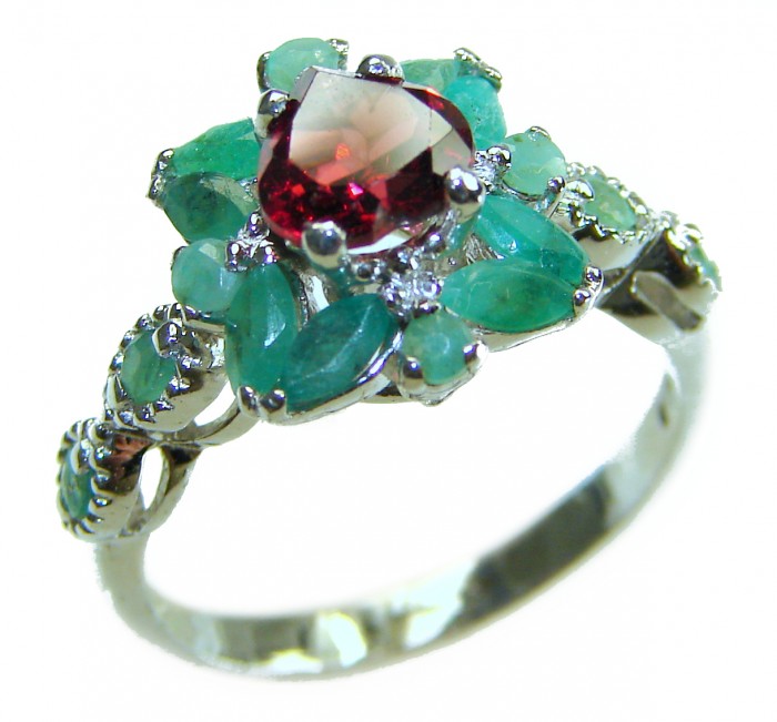 Rachel 4.5 carat Red Garnet .925 Sterling Silver handcrafted ring; s. 6 - Side view of Rachel 4.5 carat Red Garnet sterling silver ring.
