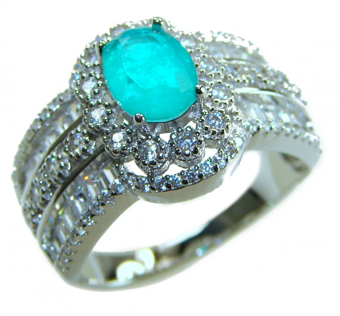 Victorian Style 4.5 carat Emerald & White Topaz Copper over Sterling Silver ring; s. 9 - Side view of Victorian style emerald and white topaz ring.
