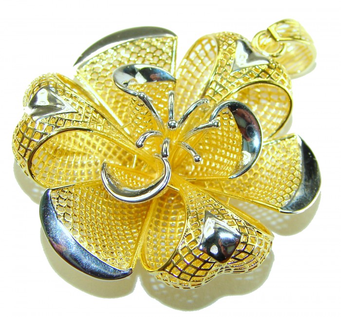 Dubai Style - Golden Rose .925 Sterling Silver dipped in 22K Gold handmade Pendant - Golden rose pendant, top view, .925 sterling silver, 22k gold plated.
