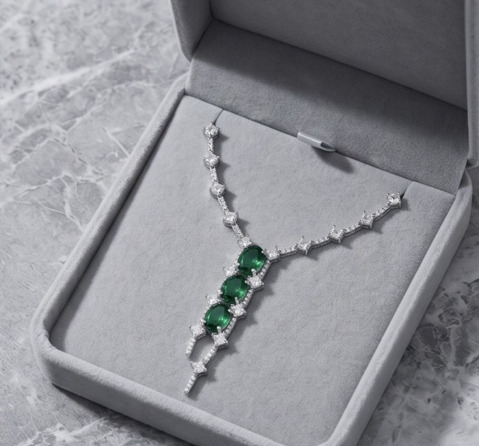 Gabriella 14.2 carat authentic Emerald rhodium over .925 Sterling Silver handcrafted Statement necklace - photo 2