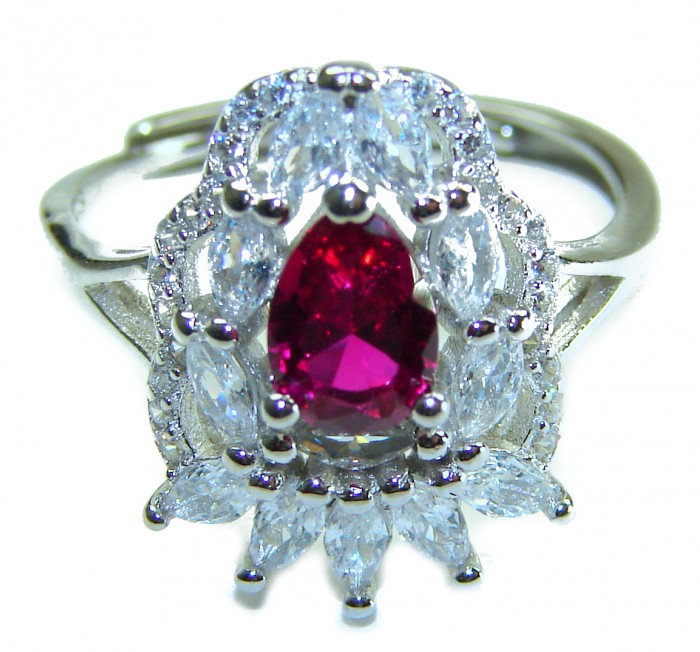 Real Beauty Natural 3.9 carat Ruby .925 Sterling Silver handmade Statement Ring size 8 - Close-up of a ruby and silver ring with intricate detailing