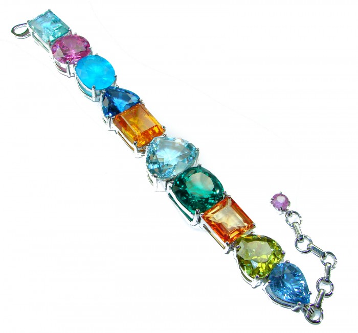 Tutti Frutti 55.5 CARAT multi-colored Topaz .925 Sterling Silver brilliantly handcrafted Bracelet - Tutti Frutti bracelet, top view, multi-colored topaz, sterling silver.