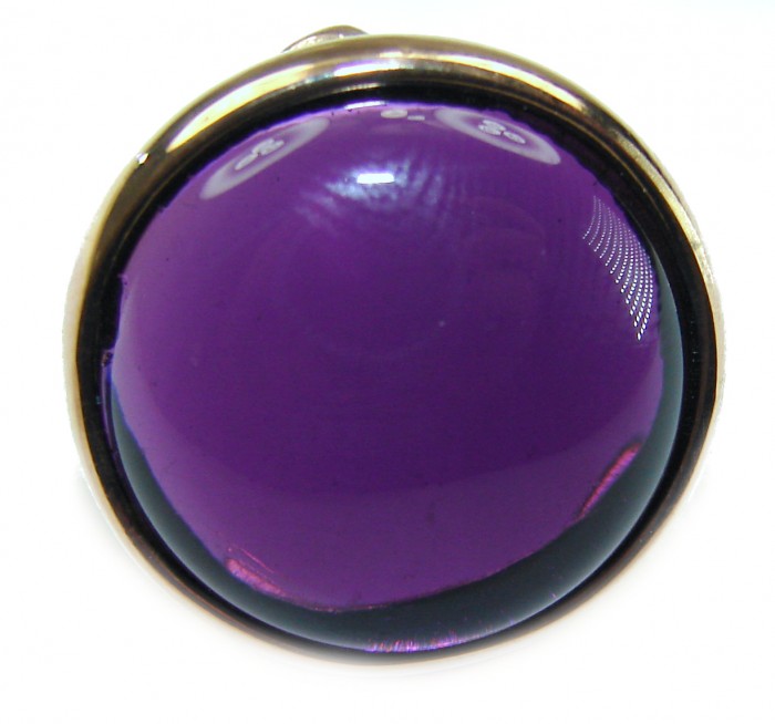 Purple Full Moon Amethyst 14K Gold over .925 Sterling Silver Handcrafted Large Ring size 8 3/4 - Stone close-up of Purple Full Moon Amethyst in gold setting.