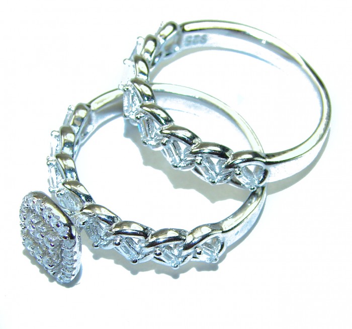 6.8 carat White Topaz .925 Sterling Silver brilliantly handcrafted stack ring s. 6 3/4 - Two sterling silver rings with white topaz, top view.