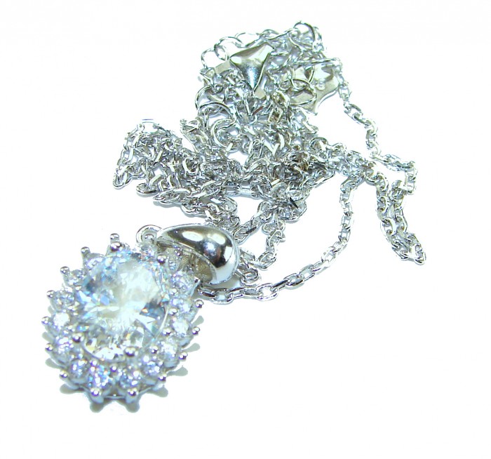 Allure Natural 7.2 carat White Topaz .925 Sterling Silver handcrafted Statement necklace - Close-up of Allure Natural 7.2 carat White Topaz pendant on silver chain.
