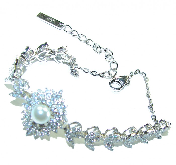Dazzling Beauty- Exclusive White Topaz real Pearl .925 Sterling Silver handcrafted Bracelet - photo 3