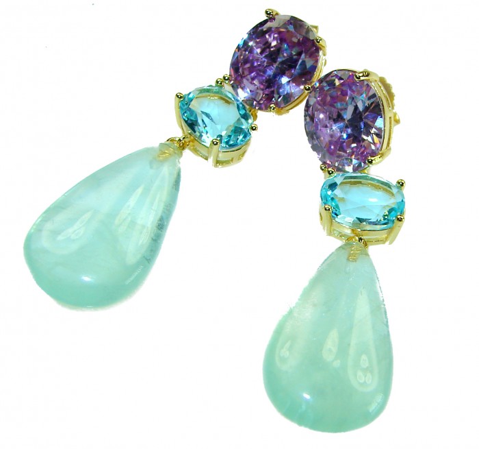 Dolce Vita authentic 29.5 carat authentic Apatite .925 Sterling Silver handcrafted Statement earrings - Close-up of Dolce Vita Apatite earrings with blue and purple stones