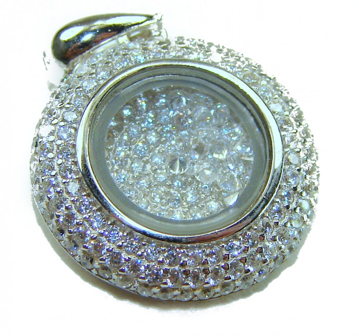 Floating Memories 10.5 carat White Topaz .925 Sterling Silver Handcrafted Statement pendant - Top view of Floating Memories pendant in sterling silver with white topaz stones.