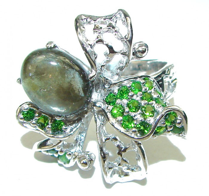 Large Green Tourmaline .925 Sterling Silver handcrafted ring s. 7 3/4 - photo 1