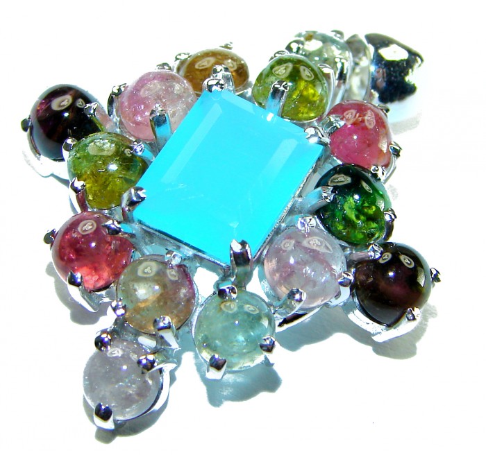 Authentic 22.5 carat Aquamarine Brazilian Watermalon Tourmaline .925 Sterling Silver Handcrafted pendant - photo 3