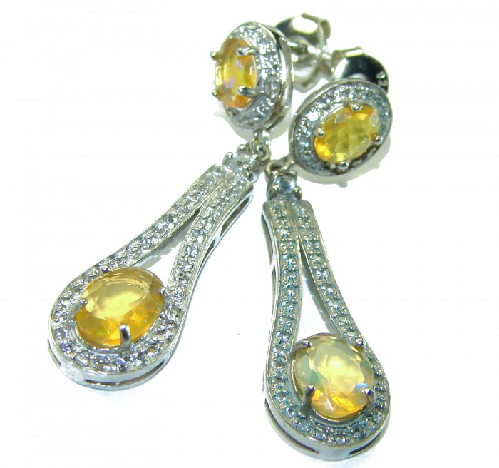 Oval cut 5.5 carat Yellow Sapphire .925 Sterling Silver handcrafted earrings - photo 2