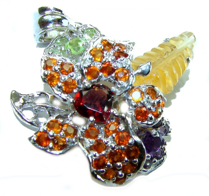 Milano Luxurious Style Natural carved Citrine .925 Sterling Silver handmade Pendant - photo 1