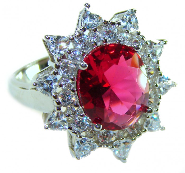 Spectacular Authentic 9.3 carat Ruby .925 Sterling Silver handmade Cocktail Ring s. 7 1/4 - Close-up of a 9.3 carat ruby ring in .925 sterling silver