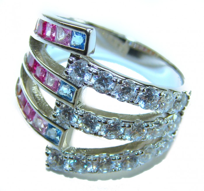 My own Rainbow - authentic 8.7 carat multigem .925 Sterling Silver Eternity Ring size 6 1/4 - Angled view of multigem 8.7 carat sterling silver ring
