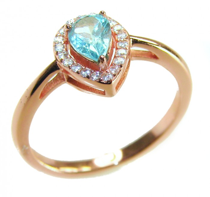 1.8 carat AQUAMARINE .925 Sterling Silver dipped in 18K Rose Gold Perfectly handcrafted Ring s. 6 - Rose gold ring with aquamarine and diamonds, side view.
