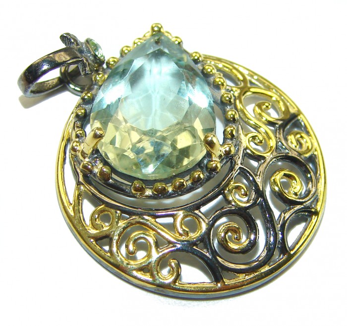 Natural Green Amethyst 14K Gold over .925 Sterling Silver handmade Pendant - photo 1