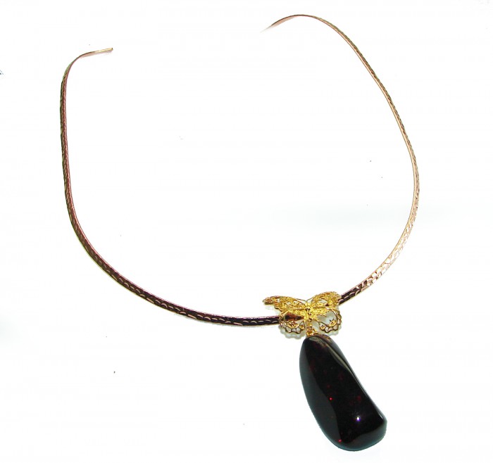 Golden Buttefly Natural Beauty Golden Polish Amber .925 Sterling Silver handmade necklace - photo 3