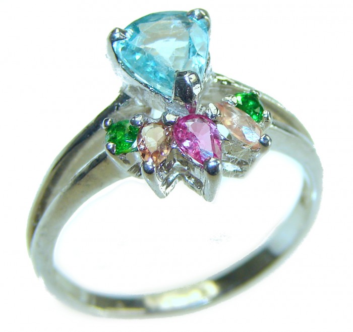 Splendid 1.5 carat Aquamarine .925 Sterling Silver Handcrafted Ring size 7 1/4 - photo 3