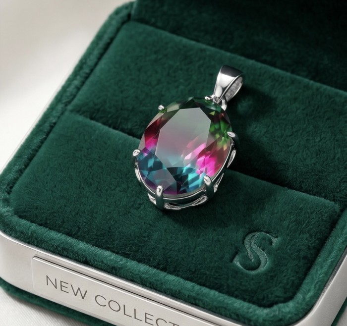 5.2 carat oval cut Brazilian Tourmaline .925 Sterling Silver Perfectly handcrafted pendant - Oval cut Tourmaline pendant in silver setting on velvet display box