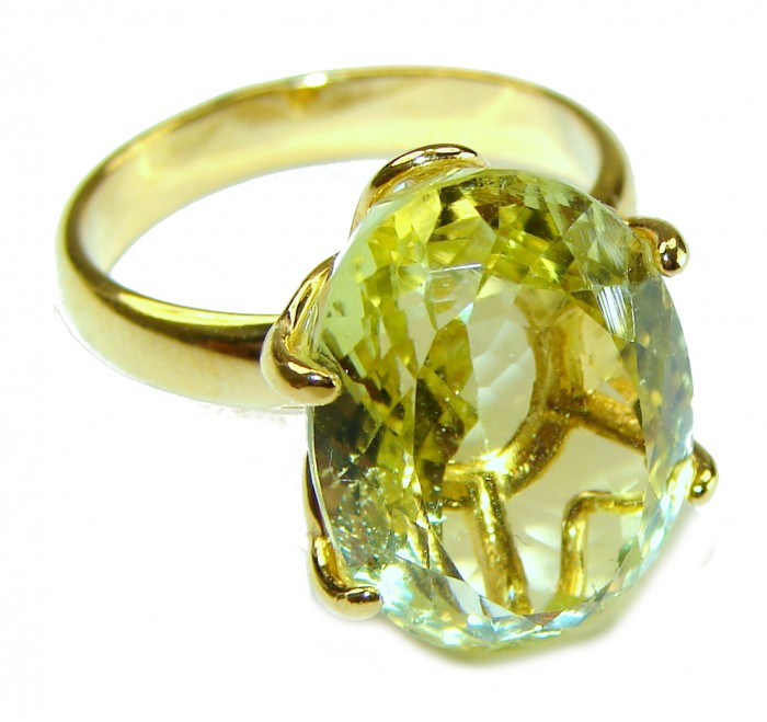 10.8 carat Genuine Lemon Quartz 14K Gold over .925 Sterling Silver handcrafted ring size 7 1/4 - photo 3