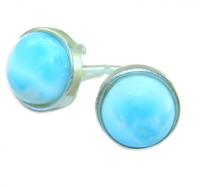 Caribbean Beauty Genuine Blue Larimar .925 Sterling Silver handmade earrings - Close-up of blue Larimar earrings with sterling silver setting