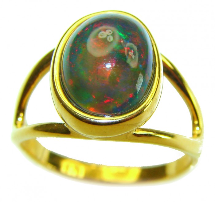 A Cosmic Power Genuine 6.5 carat Black Opal 18K Gold over .925 Sterling Silver handmade Ring size 7 - photo 1
