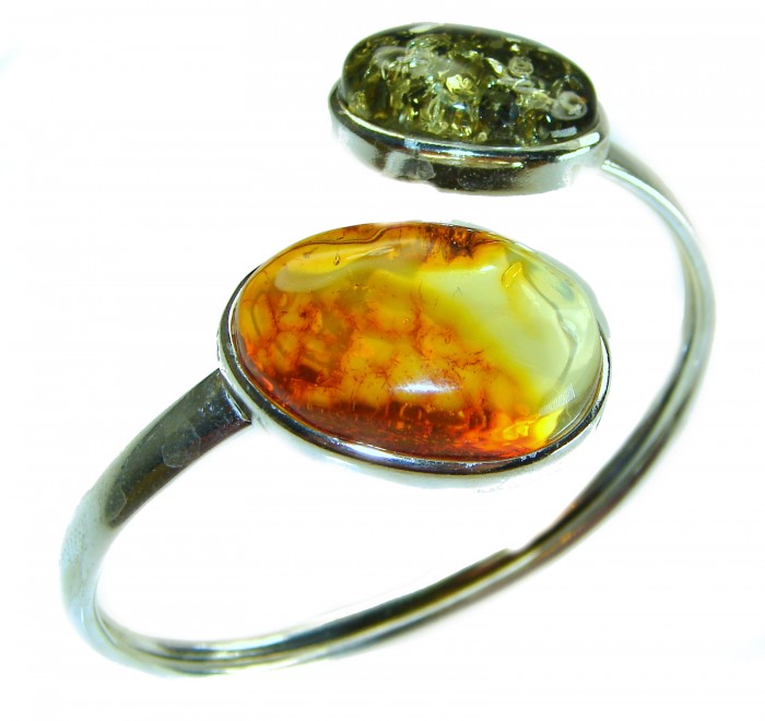 Vintage Design Genuine 29.5 carat faceted Baltic Amber .925 Sterling Silver handmade Bracelet - Close-up of vintage Baltic amber bracelet with two stones.