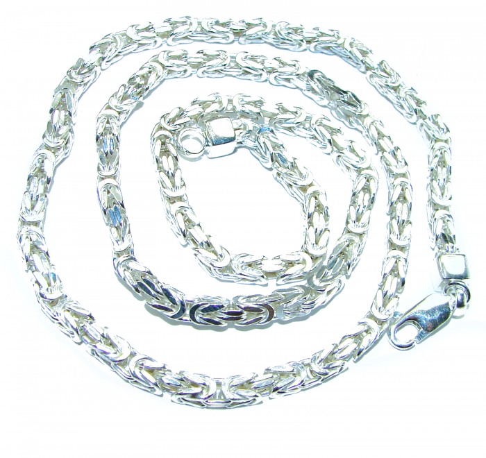 Sterling Silver Italian 20" long long, 5 mm wide Chain; 25.8 grams - Sterling silver chain with visible clasp detail, coiled layout