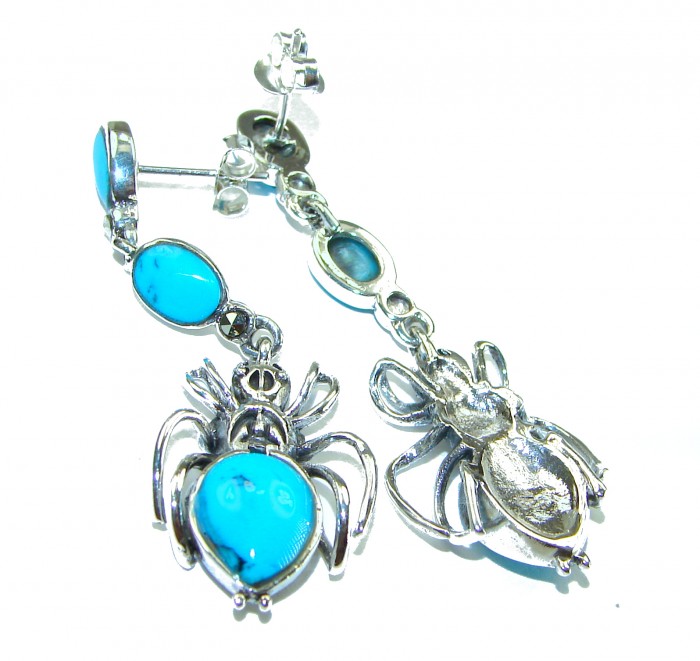 Spiders Natural Turquoise .925 Sterling Silver handmade stud earrings - photo 1