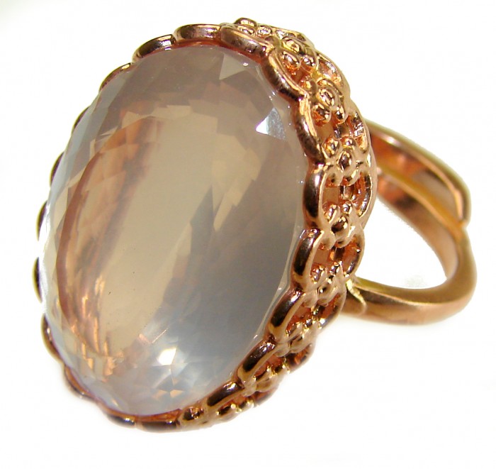 Oversized Authentic 34.5 carat Brazilian Rose Quartz 14k Gold over .925 Sterling Silver incredible Ring size 8 adjustable - photo 2