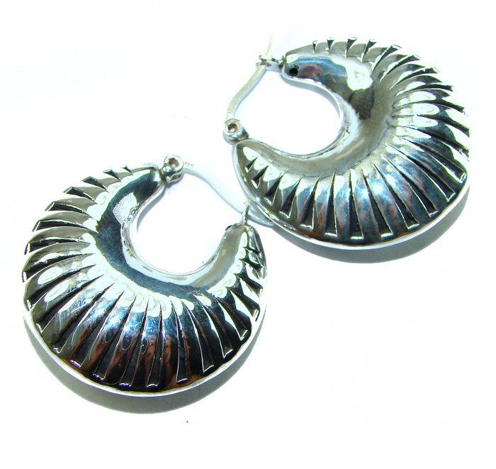 Highly Polished Fancy Modern design .925 Sterling Silver Italy made Earrings - Close-up of highly polished sterling silver earrings with modern design.