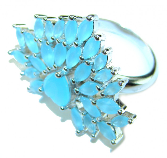 Emily 17.5 carat Aquamarine .925 Sterling Silver handmade Statement Ring size 7 1/2 - Close-up of aquamarine sterling silver ring with multiple stones.