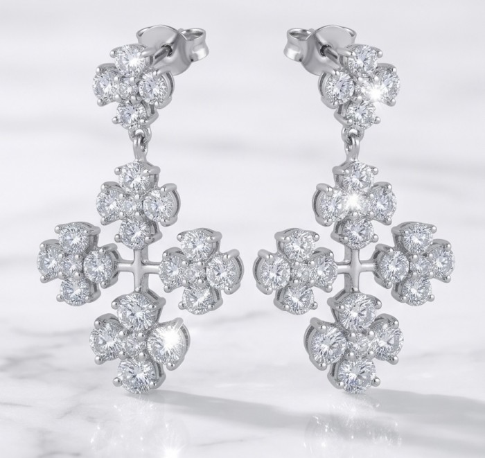 Celtic Cross Luxurious 10.5 carat Moissanite .925 Sterling Silver handmade Earrings - Close-up of Celtic Cross earrings with moissanite stones in sterling silver.