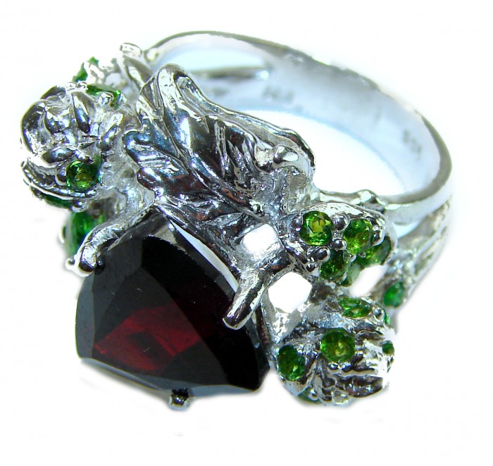 Floral Design Authentic Garnet .925 Sterling Silver handcrafted Ring size 9 1/2 - photo 1